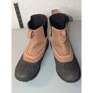 L.L. Bean Duck Boots Men 10 Brown Leather Rubber Waterproof Slip On Winter Boots